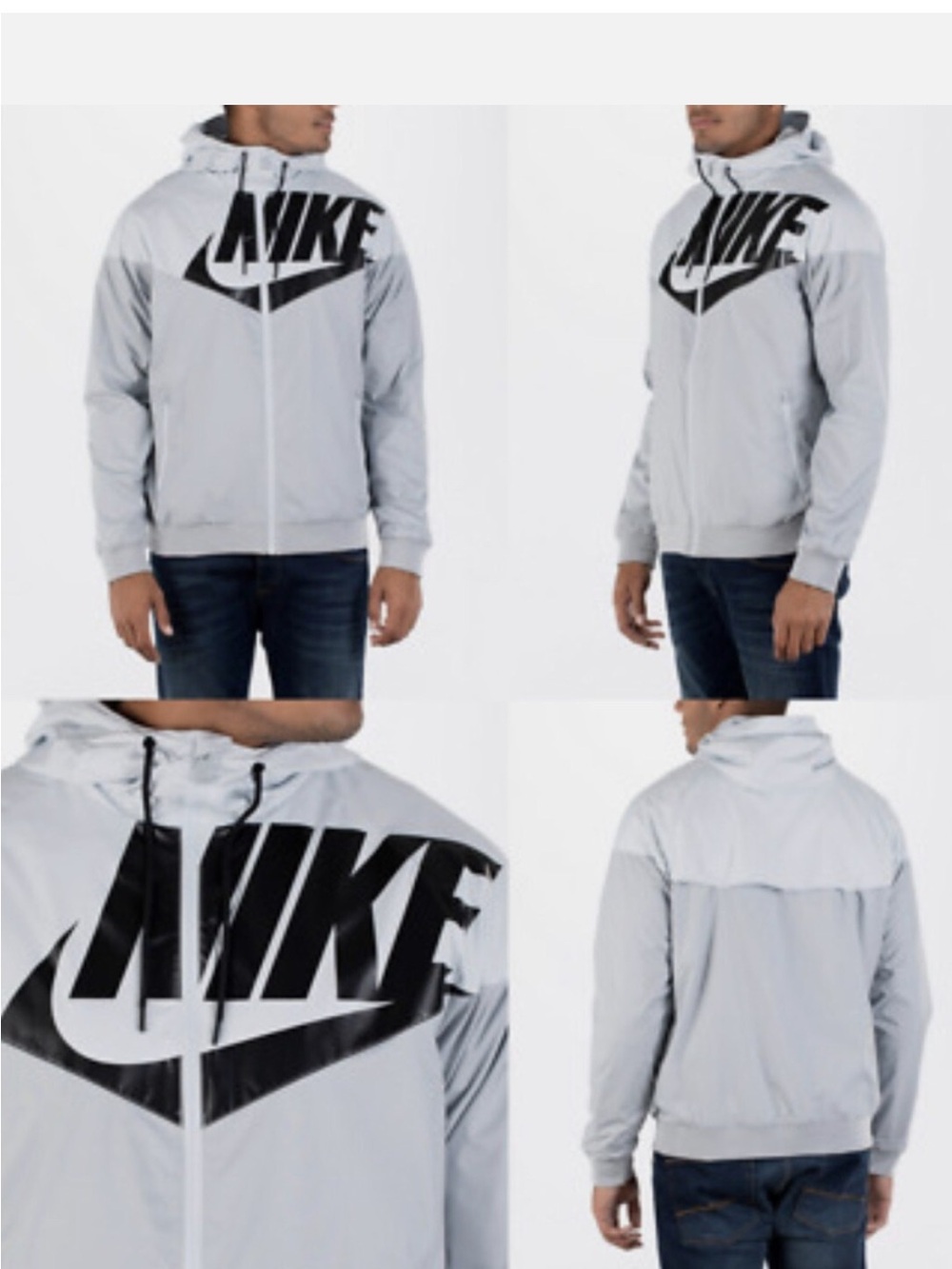 Nike Light Gray Hooded Windbreaker with Black Logo
